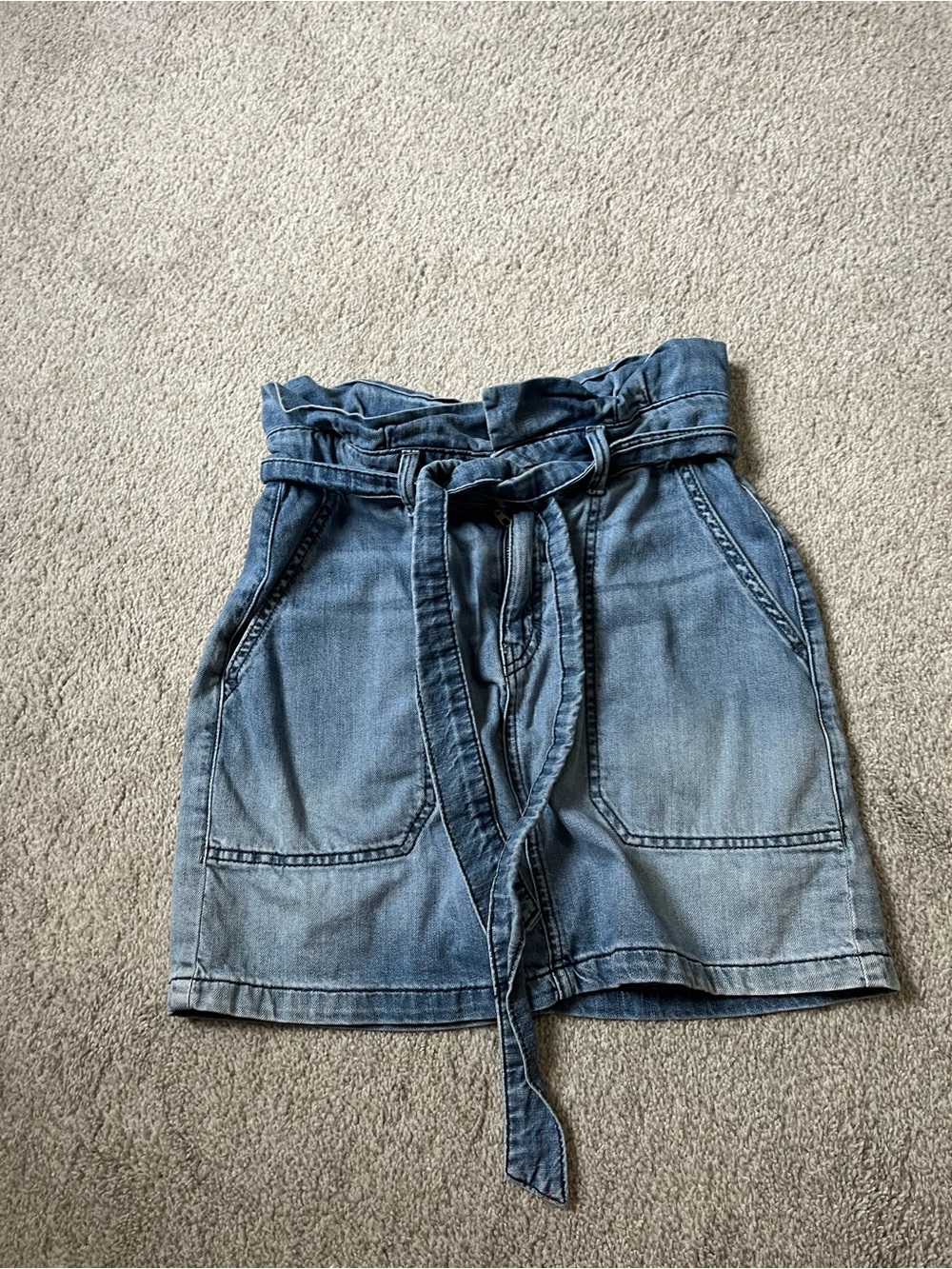 Free People Light Blue Denim Paperbag Waist Skirt